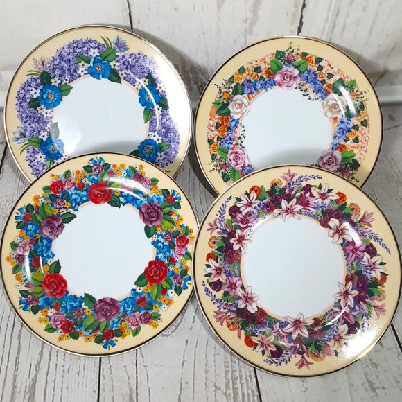 Floral 8" Salad Dessert Plate Set Of 4 Box Punch Studio Spring Garden Porcelain - Picture 1 of 14